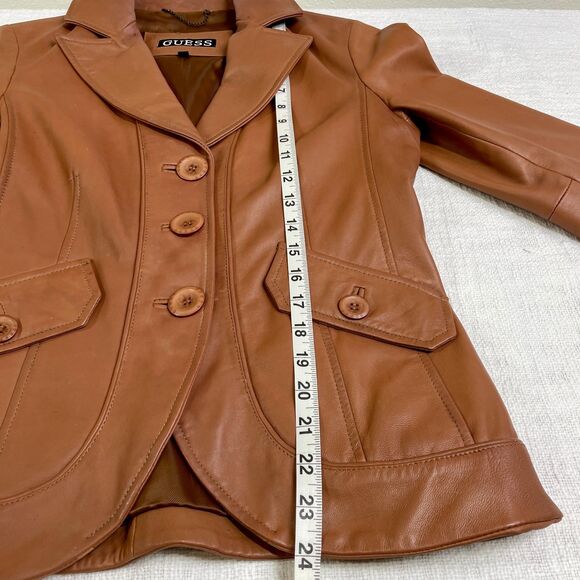 Guess Leather Jacket Small 70s Style Brown Camel Leather Jacket Size Small Guess - Picture 16 of 16